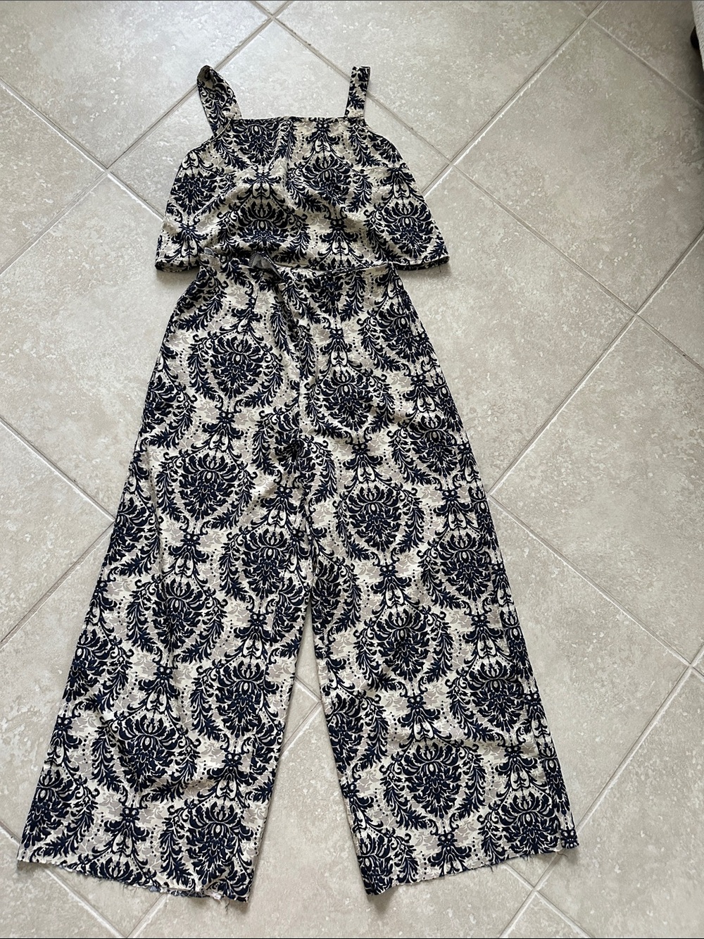 Sleeveless Wide-Leg Jumpsuit in Navy and Cream